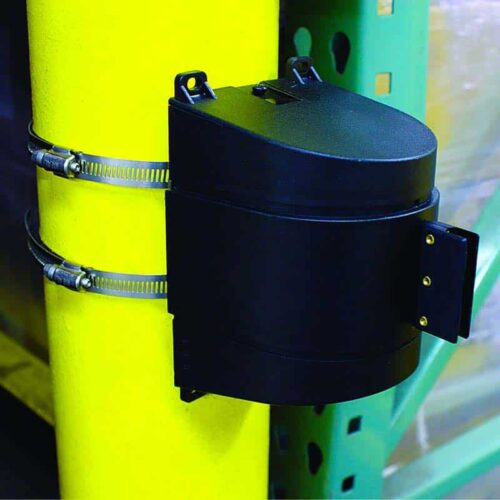 897 Wall Belt Barrier With Clamp Mount On Post In Warehouse