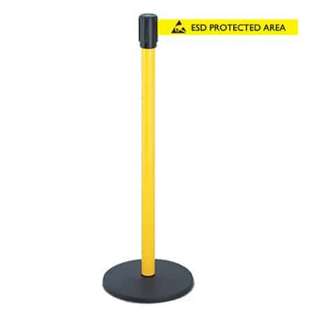 Tensabarrier 888 Safety Barrier Post with Yellow Post Finish and ESD Protected Belt